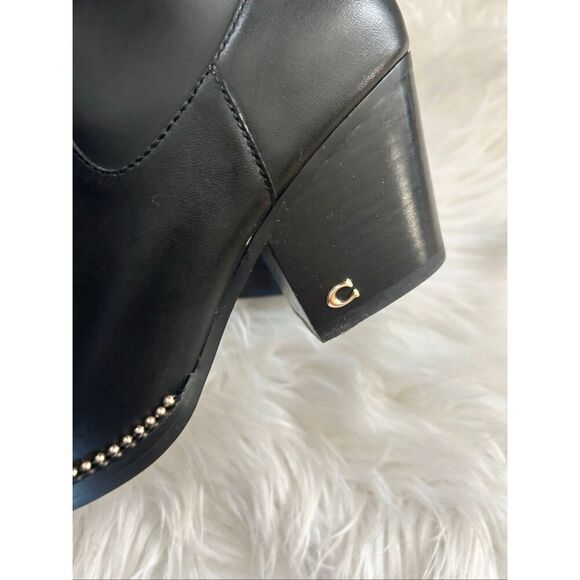 COACH Pell Studded Leather Booties Black Gold Studs Boots Size 7 - Picture 5 of 8